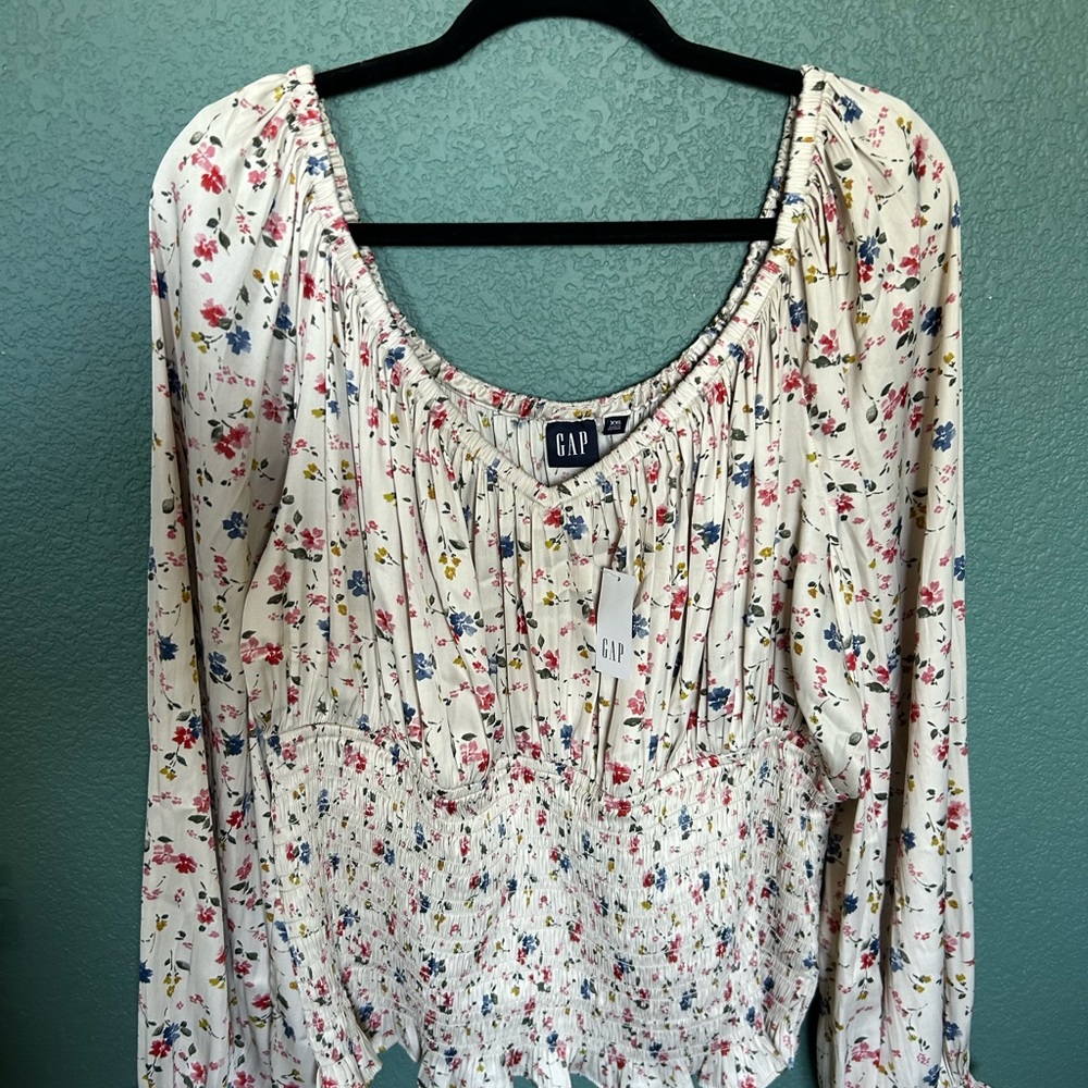 GAP silk offWhite Pleated Long Sleeve Blouse